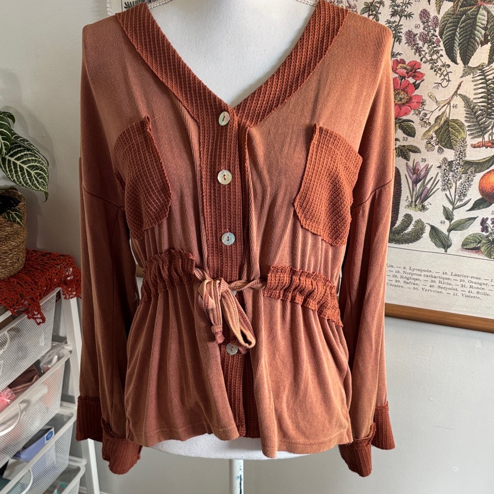 POL Rust Button-Up Soft Blouse Small